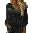 thumbnail image 1 of Lightweight Sweatshirts For Women, Sequin Tops V Neck Sparkly Glitter Blouses Loose Long Sleeve Holiday Evening Party Shiny Dressy Shirts Tops Women 2025 Casual Tops Camisole (S, Black) ZMTing, 1 of 4