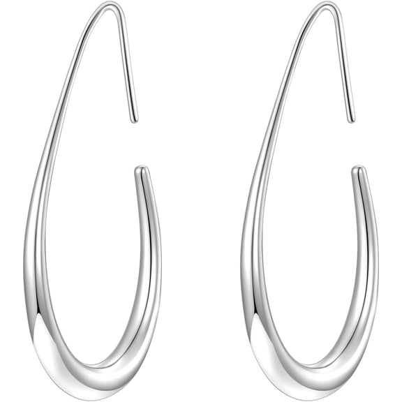 Lightweight Teardrop Hoop Earrings For Women - 14K Gold/White Gold Plated Large Oval Pull Through Hoop Earrings High Polished Statement Jewelry Gift For Women[Z77]