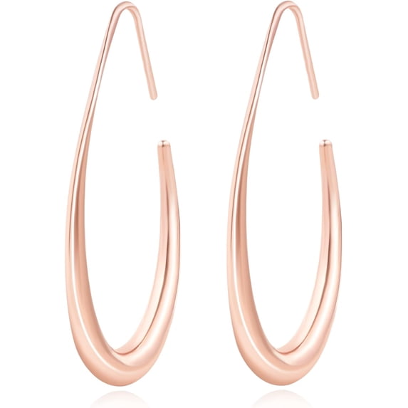 Lightweight Teardrop Hoop Earrings for Women - 14k Gold/White Gold Plated Large Oval Pull Through Hoop Earrings High Polished Statement Jewelry Gift for Women
