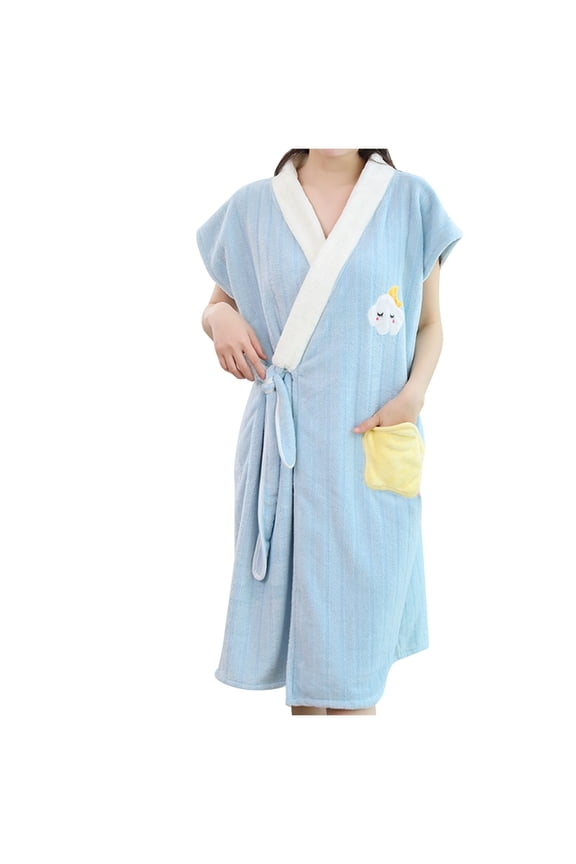 Lightweight Terry Cloth Robes for Women Towel Bathrobes Long Soft Absorbent Robes Home Hotel Spa Robe Blue Free Size