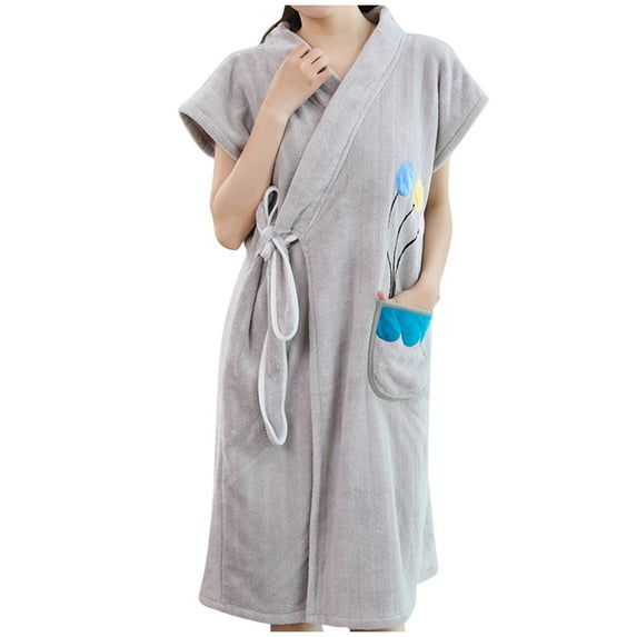 Lightweight Terry Cloth Robes for Women Towel Bathrobes Long Soft Absorbent Robes Home Hotel Spa Robe Gray Free Size