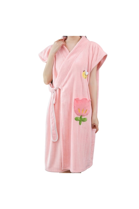 Lightweight Terry Cloth Robes for Women Towel Bathrobes Long Soft Absorbent Robes Home Hotel Spa Robe Pink Free Size