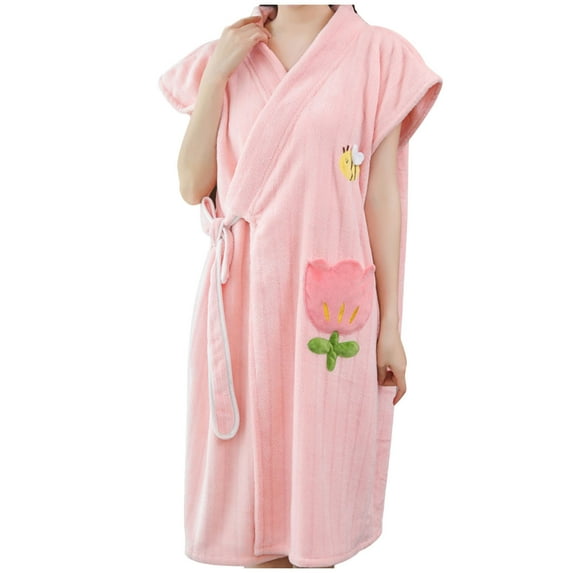 Lightweight Terry Cloth Robes for Women Towel Bathrobes Long Soft Absorbent Robes Home Hotel Spa Robe Pink Free Size