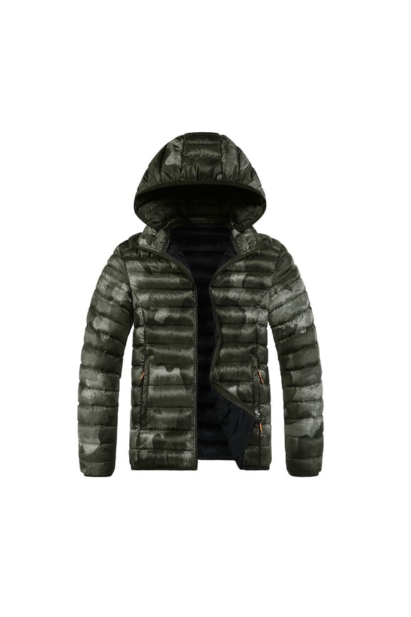 Lightweight Thermal Quilted Jacket Camo Winter Coat With Detachable Hood Windproof Outdoor Warm For Cold Weather