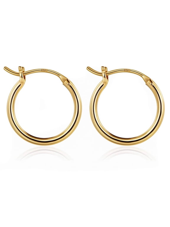 Classic Solid 14K Gold Plated 925 Sterling Silver Post Skinny Huggie Hoops Earring Lightweight Thin Hoop Earrings