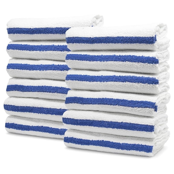 Lightweight Thin Use Towel, Bath Towels Set - 22 x 44 Inches 100% Cotton - Bulk Hotel Large Towels for Pool, Spa, Gym, Home (24, Blue Stripe)