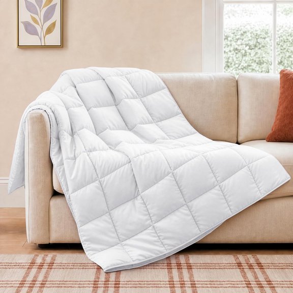 Lightweight Down Throw Blanket for Couch White Blanket 50"x70" | Soft Packable Feather Down Blanket for Sofa, Camping Blanket, Travel Blanket, Indoor and Outdoor Use, Machine Washable