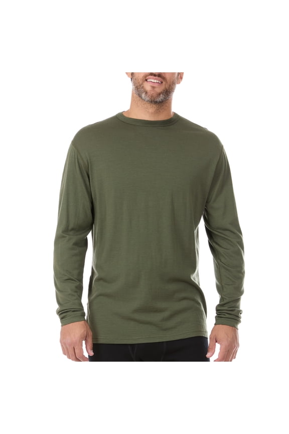 Men's Merino Wool Lightweight Base Layer - Long Sleeve Crew - Olive Drab - Large