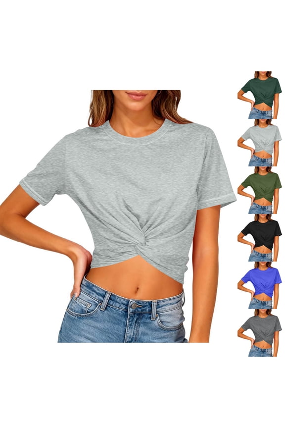 Lightweight Tops & Blouses Women Fashion Casual Solid Color Short-sleeved Round Neck Backless Hollow Front And Back Wearable T-shirt Short-sleeved Round Neck Shirt Black L