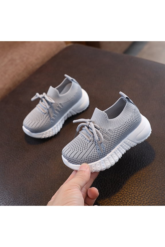 Lightweight Trainers, Toddler Baby Girls Boys Tennis White Walking Barefoot Slip On Shoes 18-24 Months Summer Soft Sole Flexible Cheer Shoes Breathable Outdoor Soccer Rubber Sneakers, Gray 10C