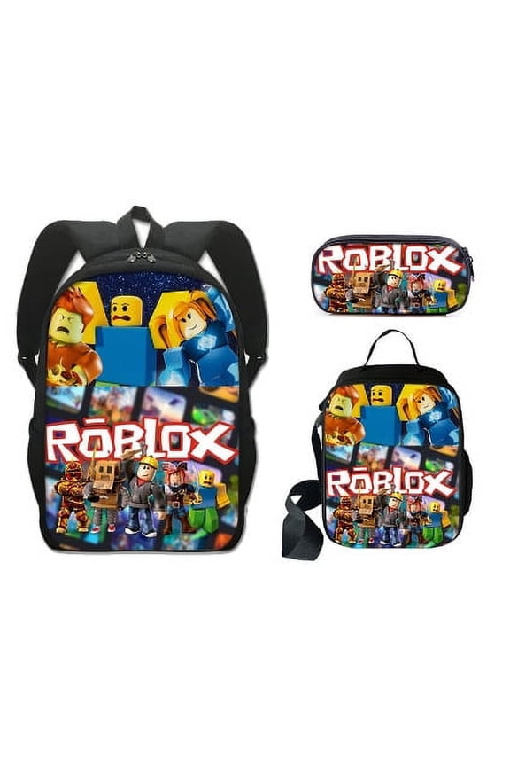 Lightweight Travel Backpack3-Piece Backpack Set:Bag + Lunch Bag + Pencil Case Roblox Cute 3D Cartoon Theme Waterproof Backpack,