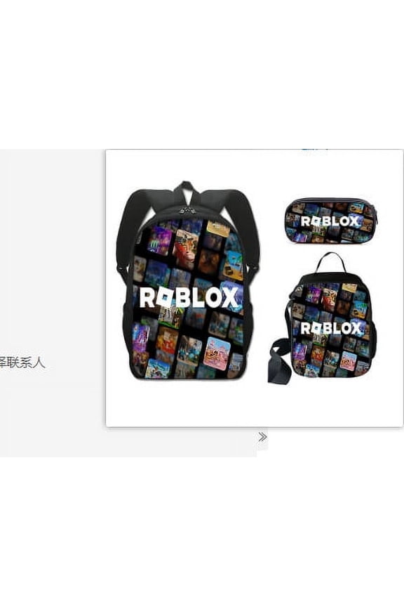 Lightweight Travel Backpack3-Piece Backpack Set:Bag + Lunch Bag + Pencil Case Roblox Cute 3D Cartoon Theme Waterproof Backpack,