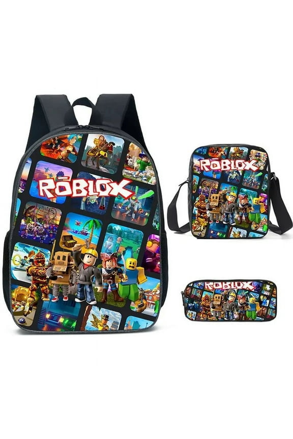 Lightweight Travel Backpack3-Piece Backpack Set:Bag + Lunch Bag + Pencil Case Roblox Cute 3D Cartoon Theme Waterproof Backpack,
