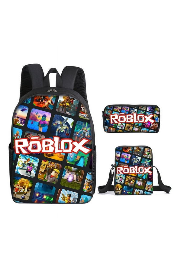 Lightweight Travel Backpack3-Piece Backpack Set:Bag + Lunch Bag + Pencil Case Roblox Cute 3D Cartoon Theme Waterproof Backpack,