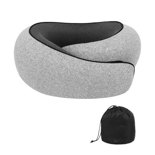 Lightweight Travel Neck Pillow for Airplanes: Comfortable Memory Foam Plane Pillow Neck Support for Long Flight Traveling,Gray