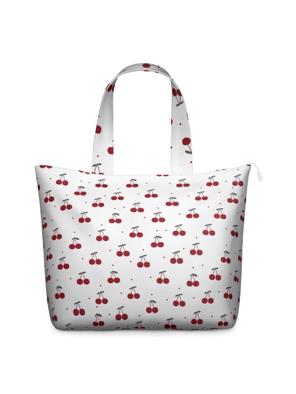 Lightweight Travel Tote Bag with Cherry Lovers Sweet Red Fruit Prints Large Capacity Weekender Bag Featuring Cute Pink Patterns Art Illustration