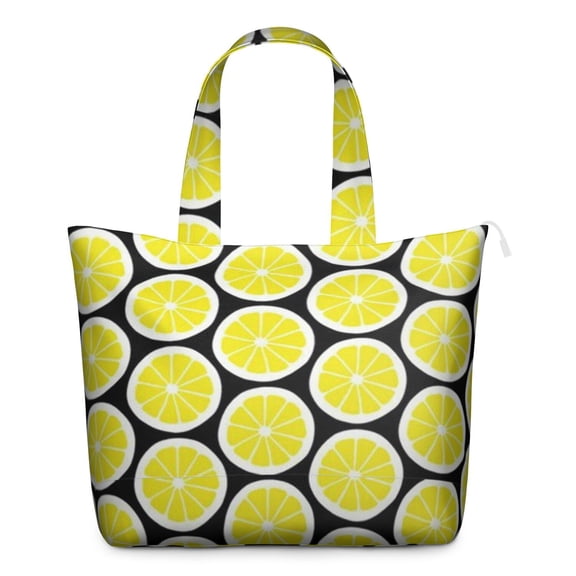 Lightweight Travel Tote Bag with Modern Lemon Vintage Floral Prints Large Capacity Weekender Bag Featuring Cute Yellow Fruit Bright Summer Design
