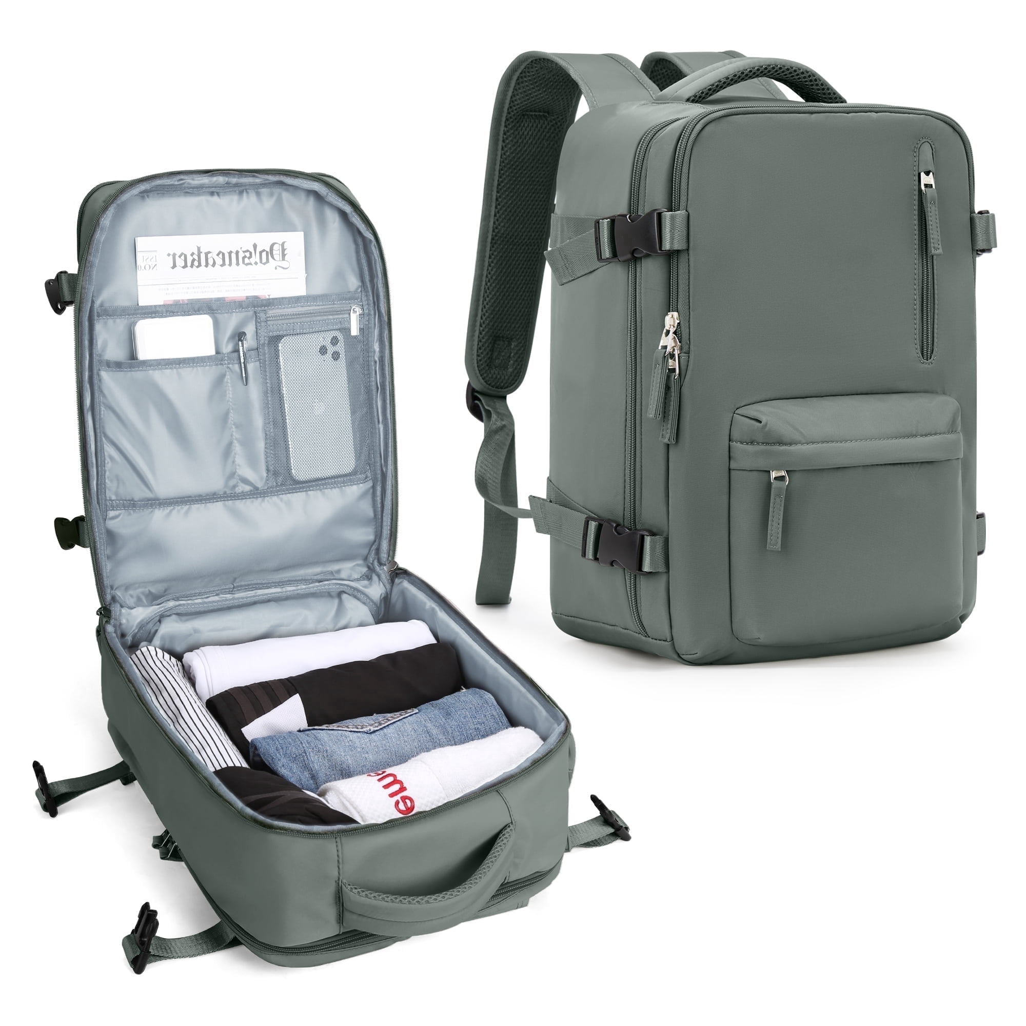 Lightweight Travel backpacks for Adults, Flight Personal Carry on Backpack for Women Men, Approved Airlines Back Pack Carry-ons Mochilas de Viaje, Waterproof Luggage Laptop Backpack Olive-Green