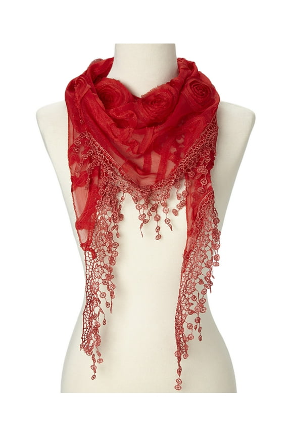 Lightweight Triangle Floral Fashion Lace Fringe Scarf Wrap for Women