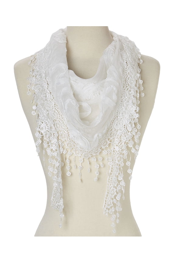 Lightweight Triangle Floral Fashion Lace Fringe Scarf Wrap for Women