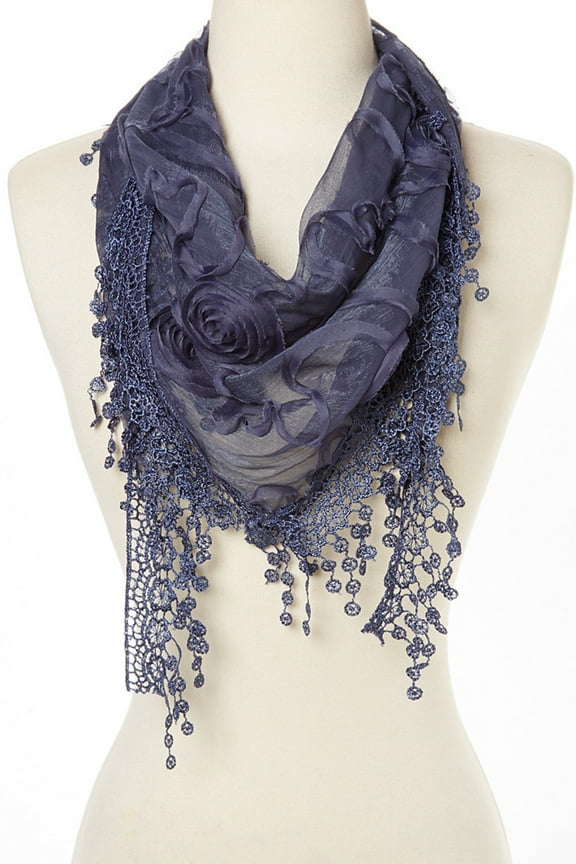 Lightweight Triangle Floral Fashion Lace Fringe Scarf Wrap for Women