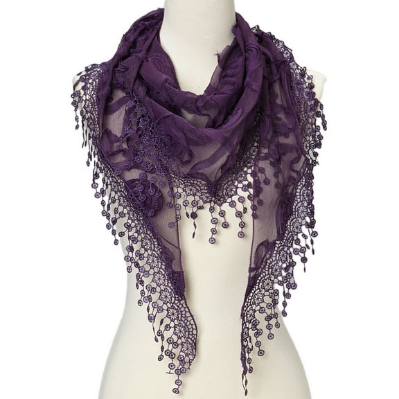 Lightweight Triangle Floral Fashion Lace Fringe Scarf Wrap for Women