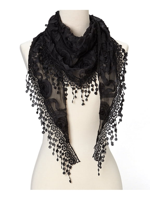 Lightweight Triangle Floral Fashion Lace Fringe Scarf Wrap for Women