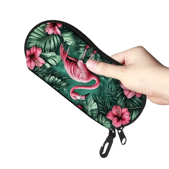 Lightweight Tropical Style Flamingo Glasses Protector - Durable Neoprene Zippered Soft Case with Keychain, Anti-Drop Storage Holder for Fashion Glasses & Readers