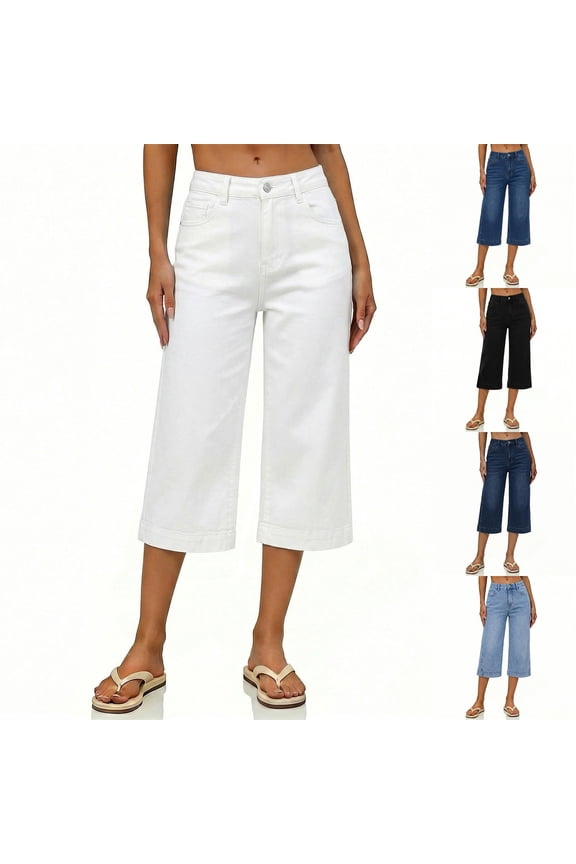 Lightweight Trousers for Women Capri Jeans Straight Leg Loose High Waisted Denim Pants Summer Fashion Outdoor Capri Pants with Pockets