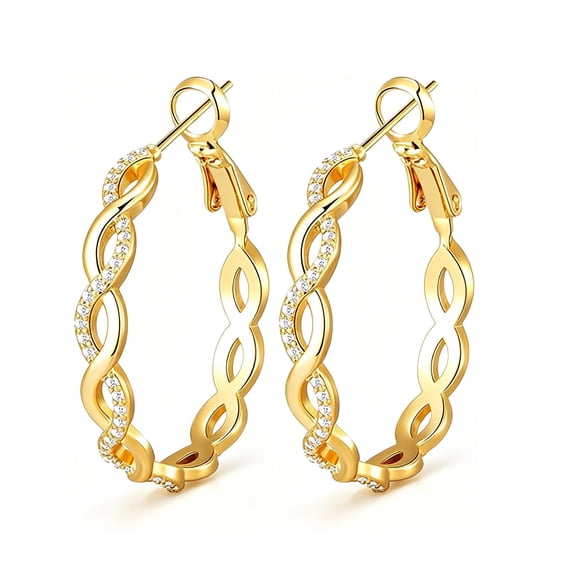 Lightweight Twisted Hoop Earrings for Women, Silver Tone Cubic Zirconia Hoop Earrings, Nickel Lead Free Hypoallergenic Spring Clip Earrings, 20/30/40MM Multi-Size Fashion Jewelry Gifts