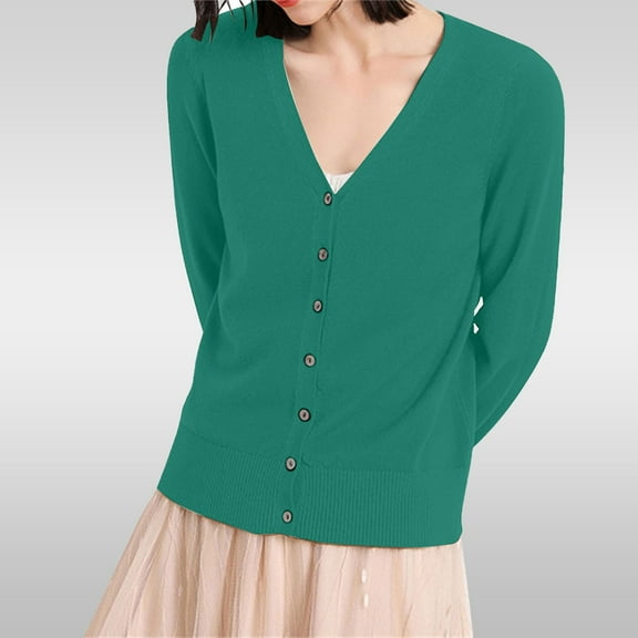 Lightweight V Neck Cardigan Sweater, Green 2XL, Size S-3XL