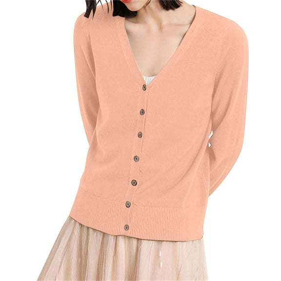 Lightweight V Neck Cardigan Sweater, Pink XL, Size S-3XL
