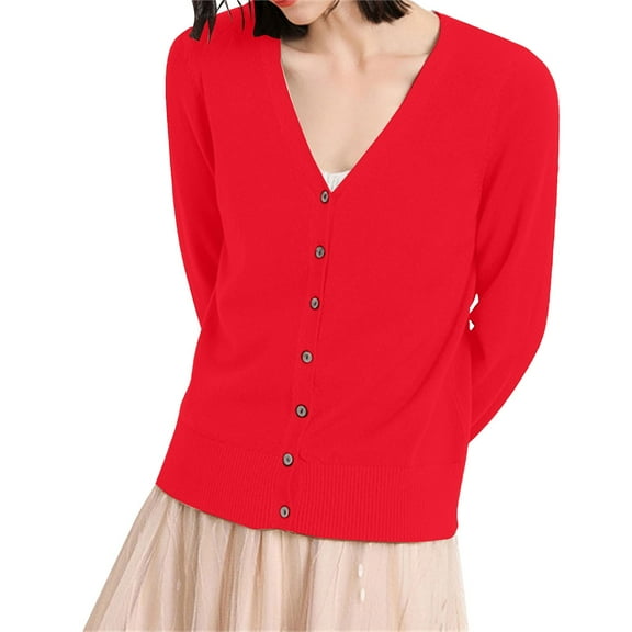 Lightweight V Neck Cardigan Sweater, Red XL, Size S-3XL