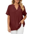 thumbnail image 1 of Lightweight V Neck Pullover Solid Color Loose Fit Shirt Blouse For Women Short Sleeve Tunic Top Women's plus Workout Tops Tunic Tee Shirts for Women Blouse Sexy Womens 4x Shirts Women Extra Long Tops, 1 of 3
