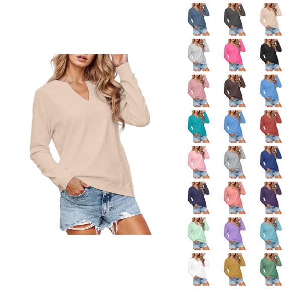 Lightweight V Neck Sweatshirts for Women 2025 Long Sleeve Casual Plain Sweatshirt Pullover Tops Fall Winter Outfits