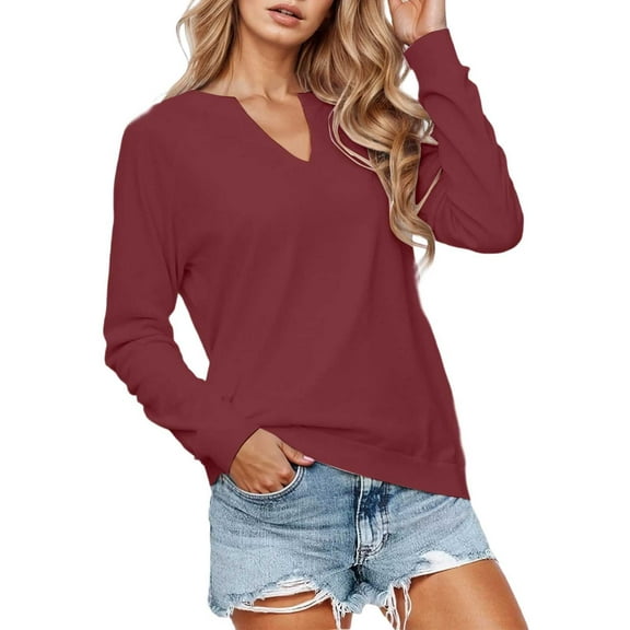 Lightweight V Neck Sweatshirts for Women 2025 Long Sleeve Casual Plain Sweatshirt Pullover Tops Fall Winter Outfits