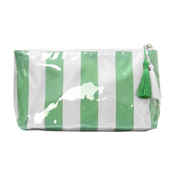 Lightweight Versatile Waterproof Striped Pvc Cosmetic Bag Makeup Pouch with Tassel Zipper Toiletry Organizer for Travel, Gym, Daily Use Compact