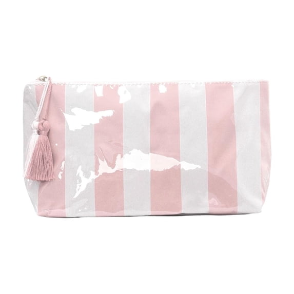 Lightweight Versatile Waterproof Striped Pvc Cosmetic Bag Makeup Pouch with Tassel Zipper Toiletry Organizer for Travel, Gym, Daily Use Compact