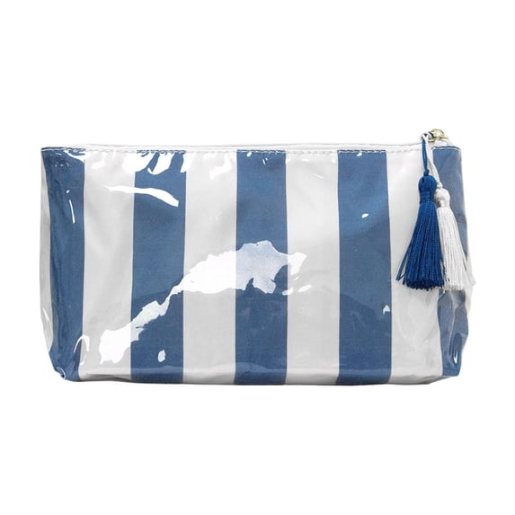 Lightweight Versatile Waterproof Striped Pvc Cosmetic Bag Makeup Pouch with Tassel Zipper Toiletry Organizer for Travel, Gym, Daily Use Compact