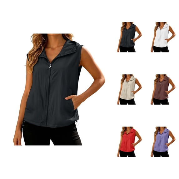 Lightweight Vest Jackets for Women Summer Sleeveless Zip Up Hooded Outerwear with Pockets Breathable Travel Hiking Vest
