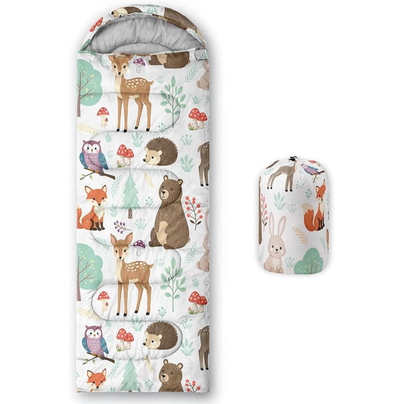 Lightweight Warm Waterproof Sleeping Bag for 1 Person Semi-Rectangular, 3-Season, Comfort Rated (0 C25 C), Animal Print Design, with Compression Sack