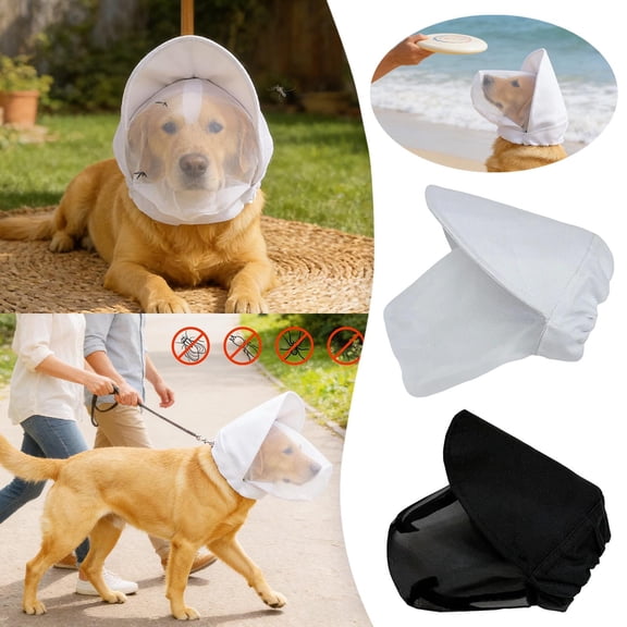 Lightweight Washable Pet Mesh Sun Visor Head Net Anti Mosquito Dust Adjustable Elastic Collar For Small Medium Breed Daily Walk Trip