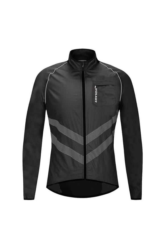 Lightweight Water-Resistant Cycling Jacket with Reflective Details and Breathable Back for Men, Black, Size L, 1 Pack