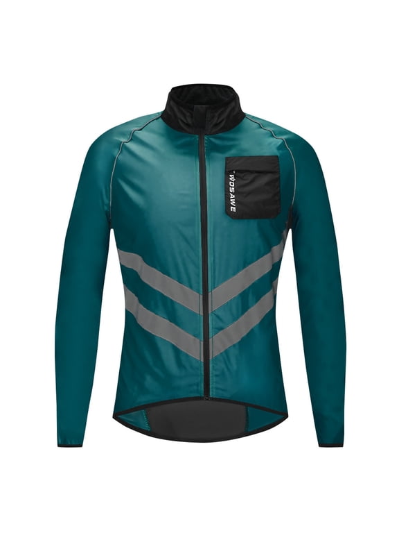 Lightweight Water-Resistant Cycling Jacket with Reflective Details and Breathable Back for Men, Navy, Size L, 1 Pack