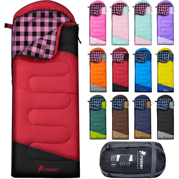 Lightweight Water-Resistant Rectangular Sleeping Bag for Adults  Cold Weather (10  F to 45  F), Red, 1-Person