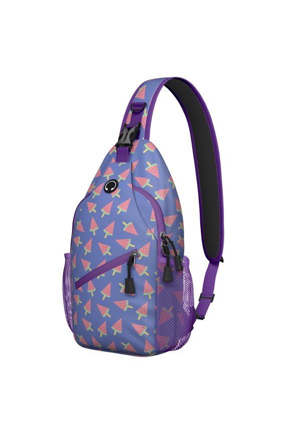 Lightweight Watermelon Pattern Sling Backpack with Tropical Fruit Print, Durable Crossbody Bag Featuring Cute Sunshine and Summer Party Design for Watermelon Lovers