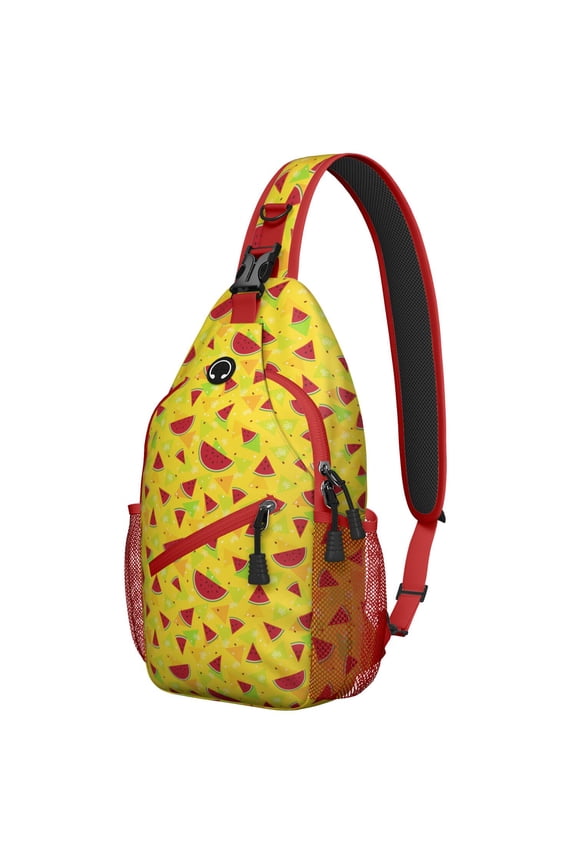 Lightweight Watermelon Print Sling Backpack with Aesthetic Tropical Fruit Pattern, Durable Crossbody Bag for Beach and Summer Party Use, Multi-Functional Storage for Watermelon Lovers