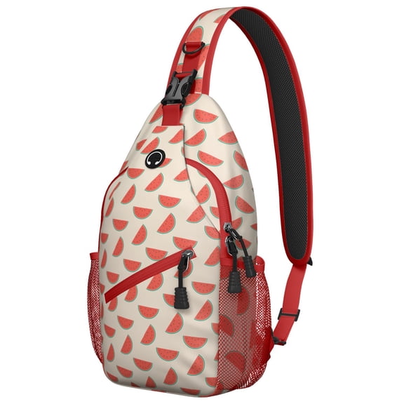 Lightweight Watermelon Print Travel Sling Backpack, Cute Tropical Fruit Pattern with Geometric Design, Durable Crossbody Bag for Beach and Summer Events