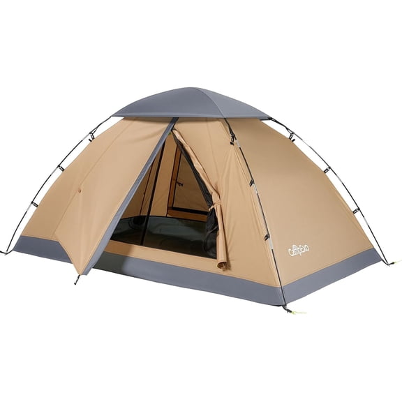 Lightweight Waterproof 2-Person Backpacking Tent in Khaki, Quick-Setup Rectangular Camping Tent with Carry Bag, 3-Season, PU 2000mm Rainfly and Floor