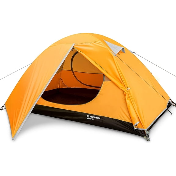 Lightweight Waterproof 2-Person Dome Camping Tent with Two Doors, Dual Vestibules, and Full Rainfly  Orange